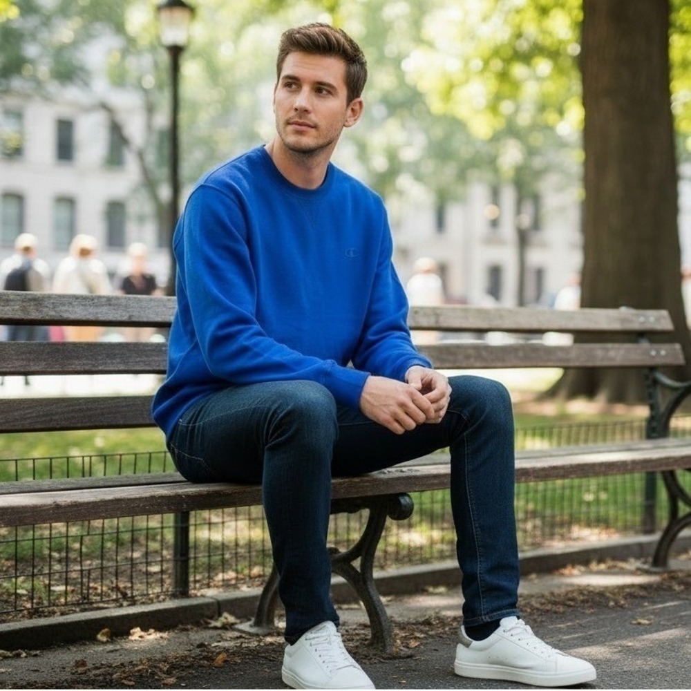 Champion Authentic Crewneck Sweatshirt Mens L  Royal Blue Pullover‎ Fleece